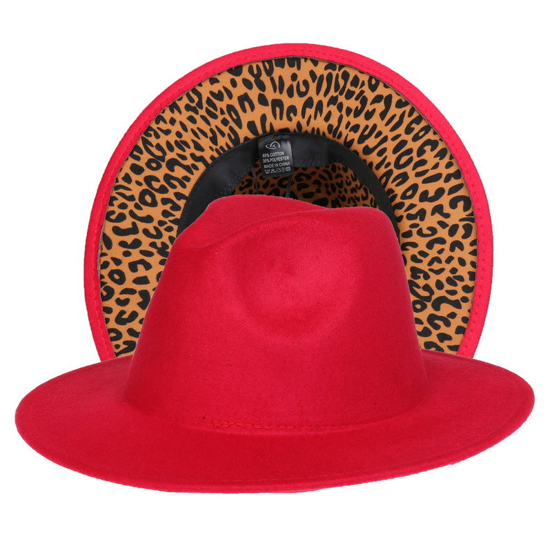 Double-sided Color-blocking Leopard Print Woolen Fedora Hat - Red Leopard Print M - Men's Hats & Caps - Carvan Mart