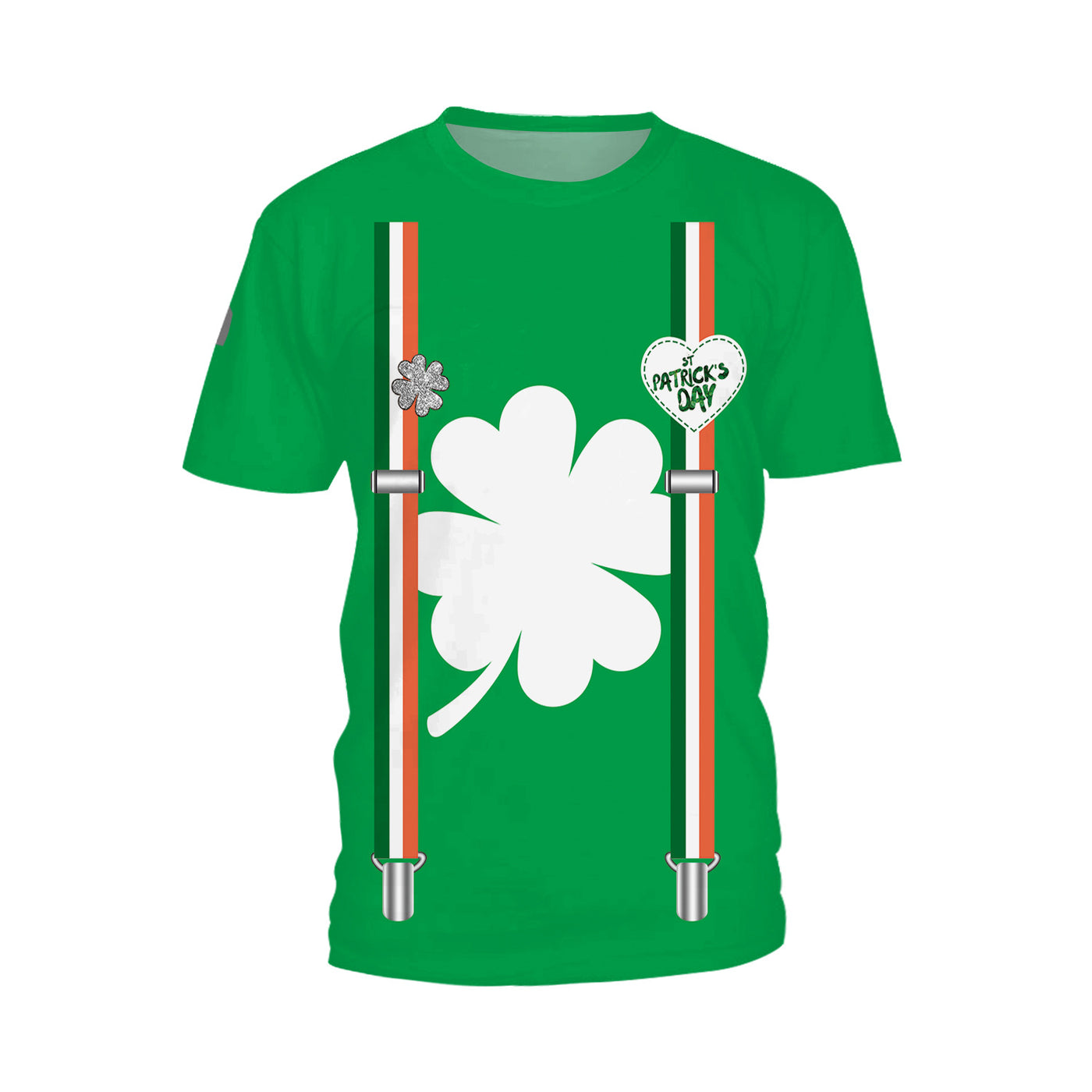 Patrick's Day Four Leaf Grass Cute Pet Cat Digital Print Round Neck T-shirt - B121254 - Men's Shirts - Carvan Mart