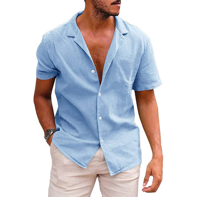 Men's Tops Casual Button Down Shirt Short Sleeve Beach Shirt Summer - Carvan Mart