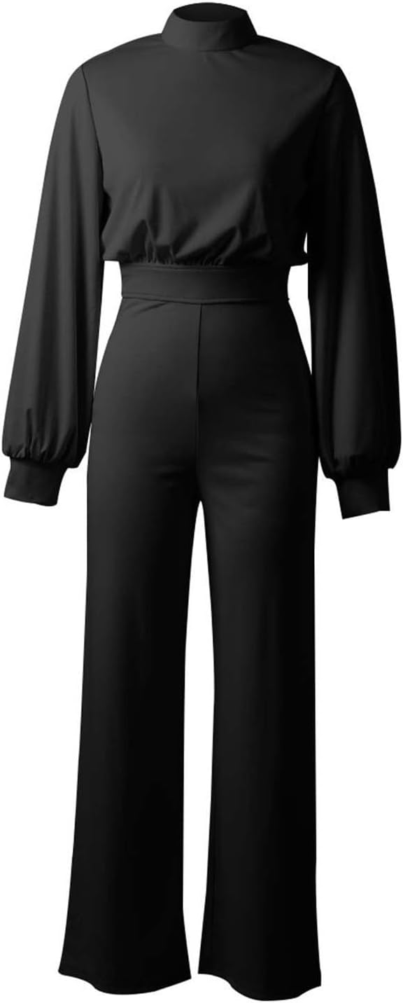 Palazzo Leg Elegant Jumpsuit High Neck Halter Long Sleeve Jumpsuit - Carvan Mart