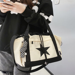 Trendy Women's Canvas Crossbody Handbag - Stylish Five-Pointed Star Design - - Shoulder Bags - Carvan Mart