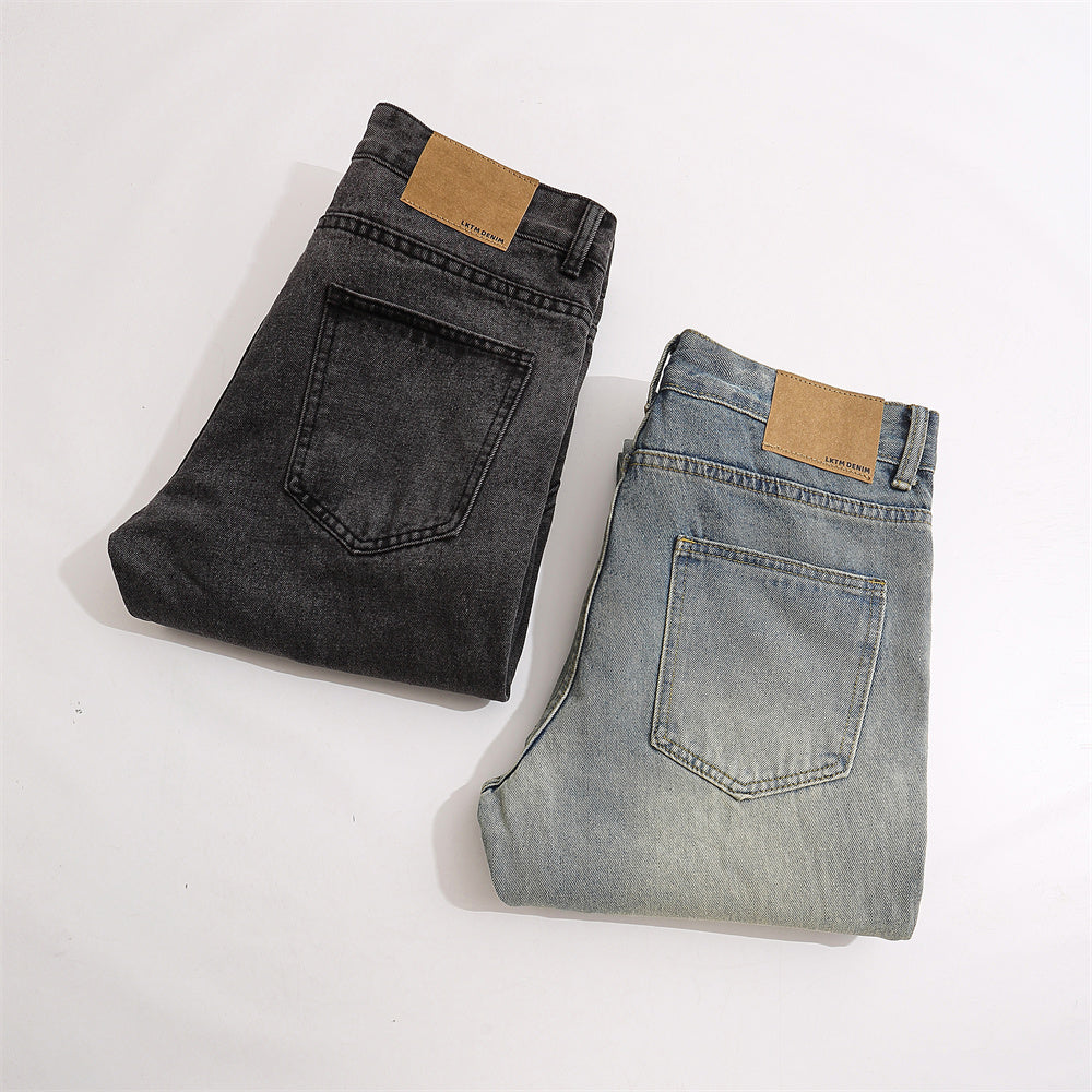 Men's Patchwork Washed Denim Straight Jeans - Carvan Mart