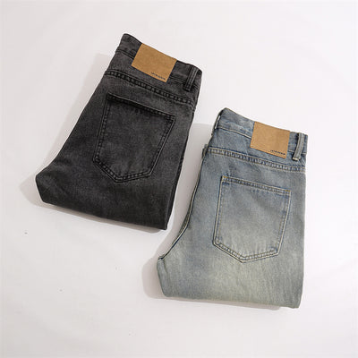 Men's Patchwork Washed Denim Straight Jeans - Retro Blue & Smoky Gray - - Men's Jeans - Carvan Mart