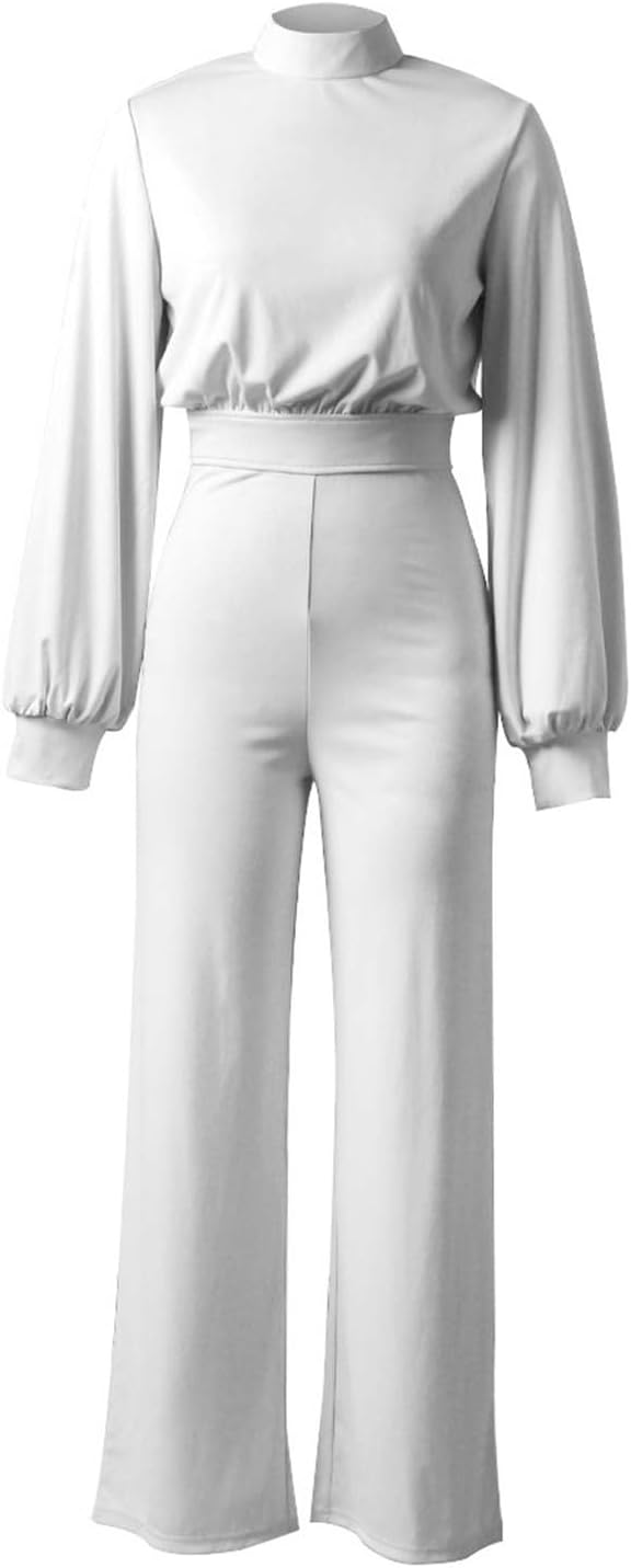 Palazzo Leg Elegant Jumpsuit High Neck Halter Long Sleeve Jumpsuit - - Jumpsuits & Rompers - Carvan Mart