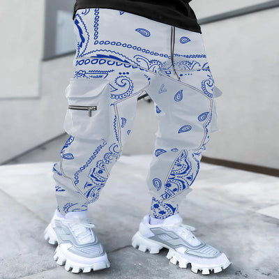 Men's Hip-Hop Print Trousers - Casual Wide-Leg Harem Pants - Grey - Men's Pants - Carvan Mart