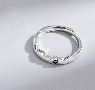 Sun Moon Couple Ring Sterling Silver Light Luxury Niche Design Sense Couple Ring - Silver Adjustable opening Sun Moon Men Ring - Women's Rings - Carvan Mart