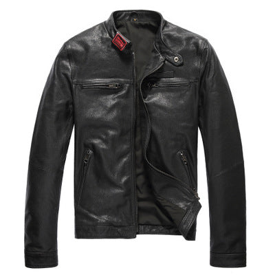 Leather leather jacket men's short leather jacket - Carvan Mart