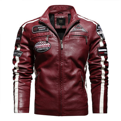 Men's Leather Short Embroidered Slim-fit Youth Lapel Leather Jacket - Carvan Mart