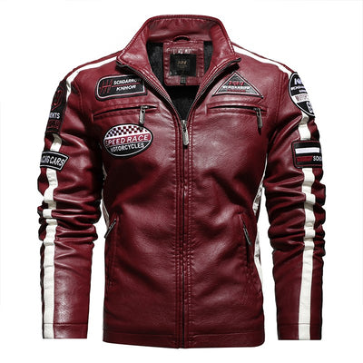 Men's Leather Short Embroidered Slim-fit Youth Lapel Leather Jacket - - Genuine Leather - Carvan Mart