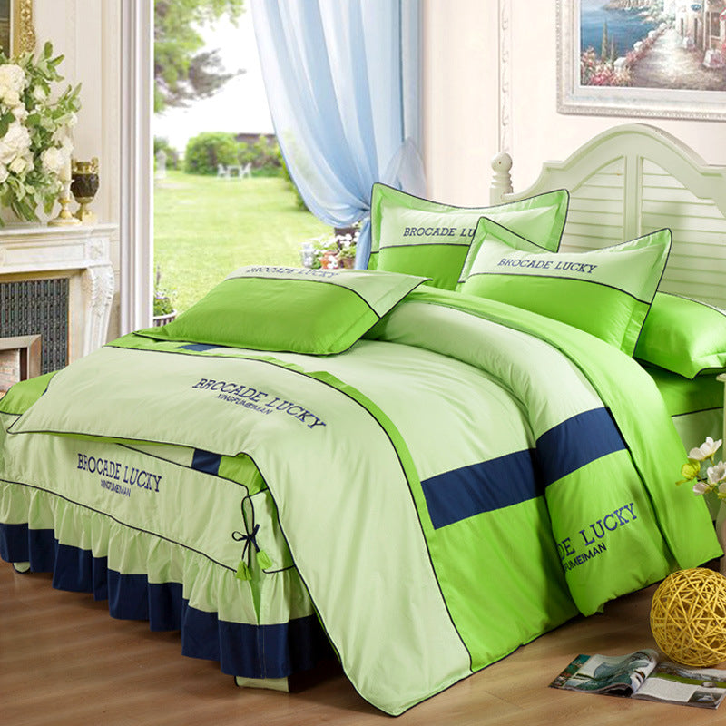 Solid color cotton bed skirt set of four - Light green - Bedding Sets - Carvan Mart