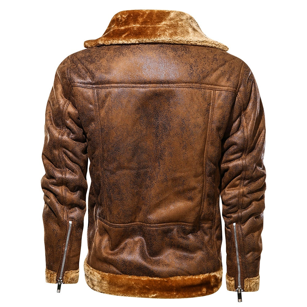 Retro Men Winter Suede Leather Jacket - Carvan Mart