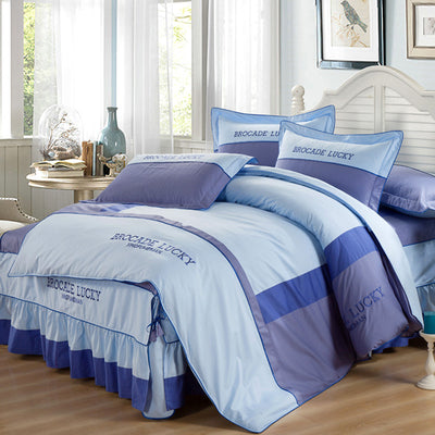 Solid color cotton bed skirt set of four - Blue - Bedding Sets - Carvan Mart