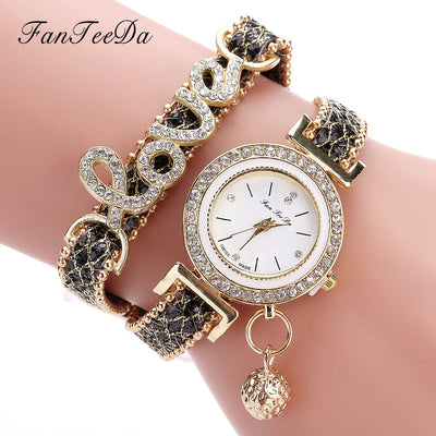 FanTeeDa Brand Women Bracelet Watches Ladies Watch Rhinestones Clock Womens Fashion Dress Wristwatch Relogio Feminino Gift - Black - Women's Watches - Carvan Mart