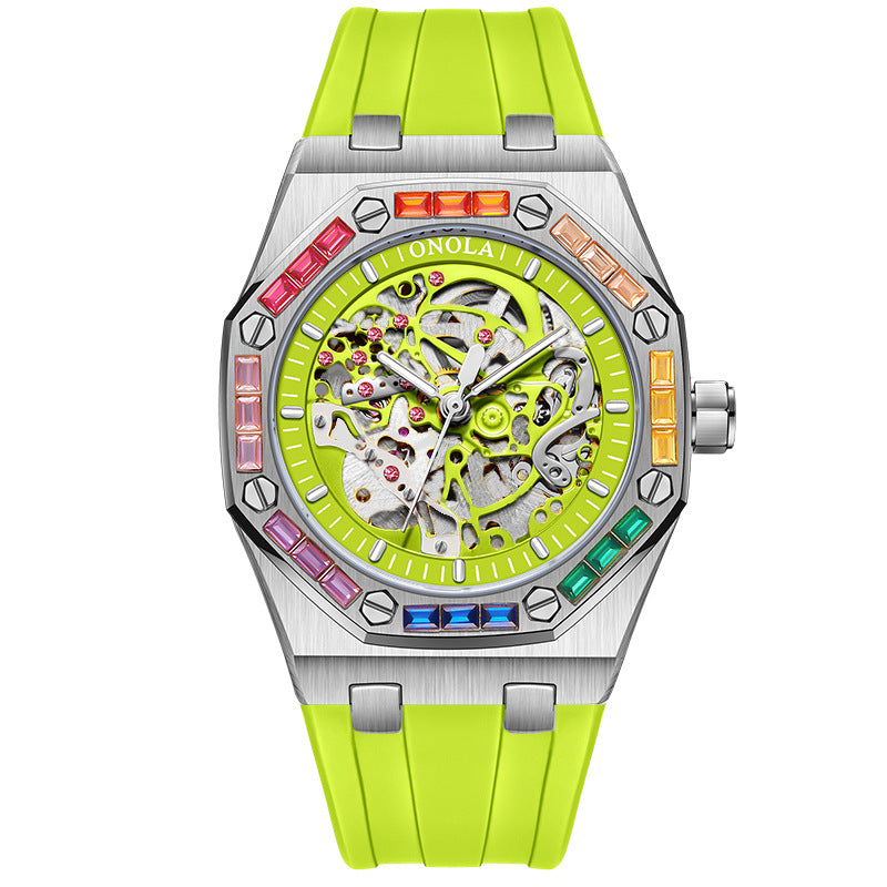 Men's Silicone Band Rainbow Diamond Automatic Mechanical Watch - Carvan Mart