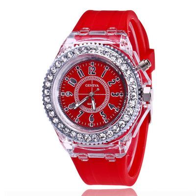 LED Luminous Watches Geneva Women Quartz Watch Women Ladies Silicone Bracelet Watches - Red - Women's Watches - Carvan Mart