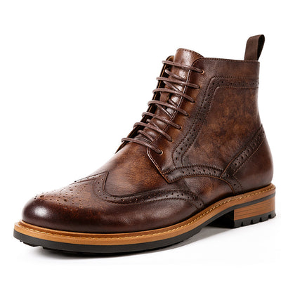 Casual Men's Leather Round Toe Martin Boots - Coffee - Men's Boots - Carvan Mart