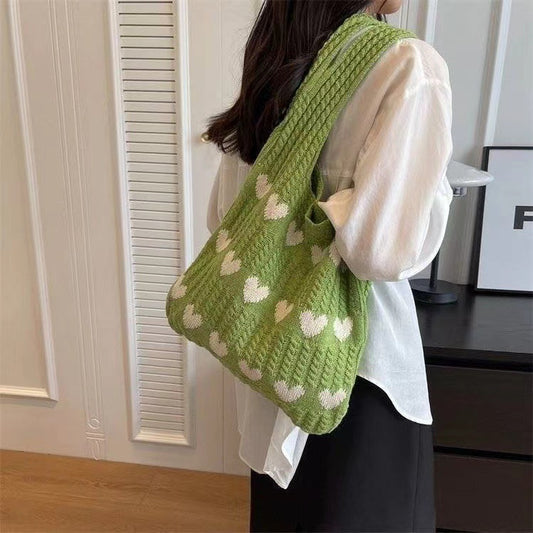 Valentine Tote Bag Large Capacity Knitted Woven Shoulder Bag