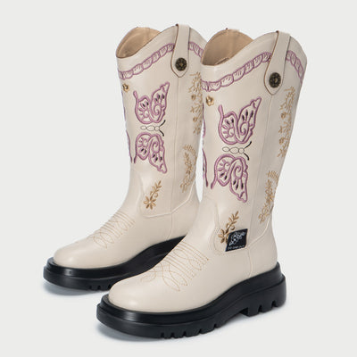 Women's Butterfly Embroidery Cowboy Boot - - Women's Shoes - Carvan Mart