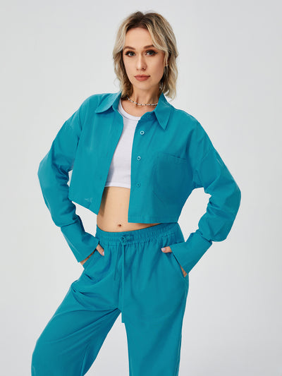 Women's Long Sleeve Button Down Wide Leg Loungewear Two Piece Pajama Set - - Tops & Tees - Carvan Mart