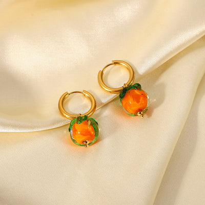 Lovely Glass Beads Persimmon Pendant Earrings - 