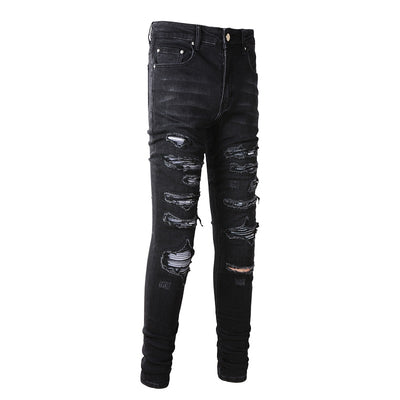 Collated Grey White Dyed Elastic Slim Fit Black Jeans For Men - Carvan Mart