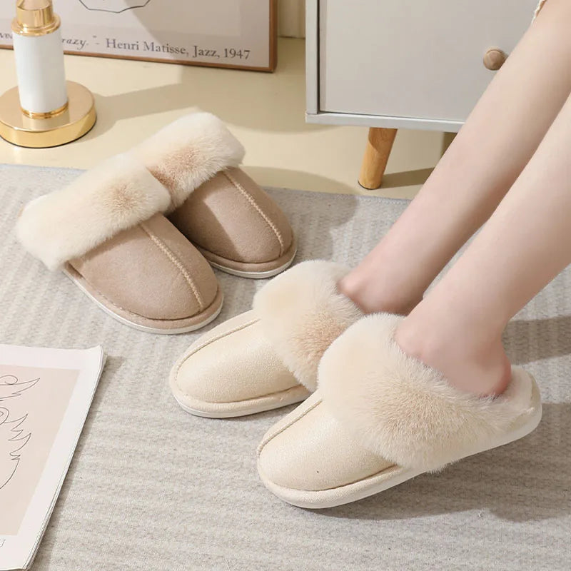 Winter Warm Plush Slippers Fur Slippers Comfy Non-Slip Bedroom Fuzzy Shoes - - Women's Slippers - Carvan Mart