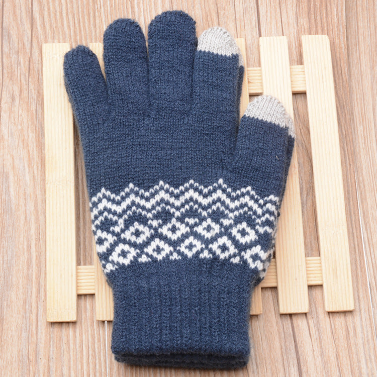 Couple knitted gloves touch screen gloves - Navy blue A - Women Gloves & Mittens - Carvan Mart