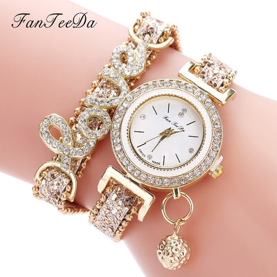 FanTeeDa Brand Women Bracelet Watches Ladies Watch Rhinestones Clock Womens Fashion Dress Wristwatch Relogio Feminino Gift - Gold - Women's Watches - Carvan Mart