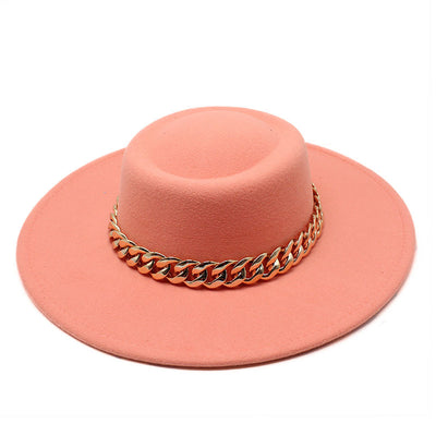 British Elegance Round Concave Flat Top Woolen Hat - Pink Color M56to58cm - Men's Hats & Caps - Carvan Mart