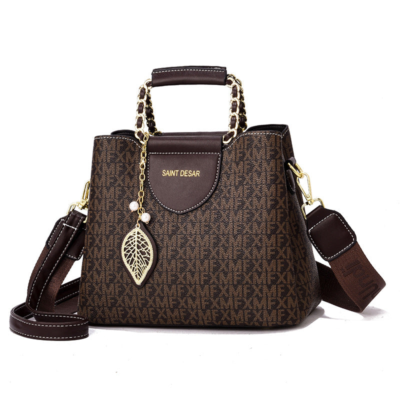 Women's Designer Handbag - Stylish Monogram Tote with Gold Chain Straps - - Shoulder Bags - Carvan Mart