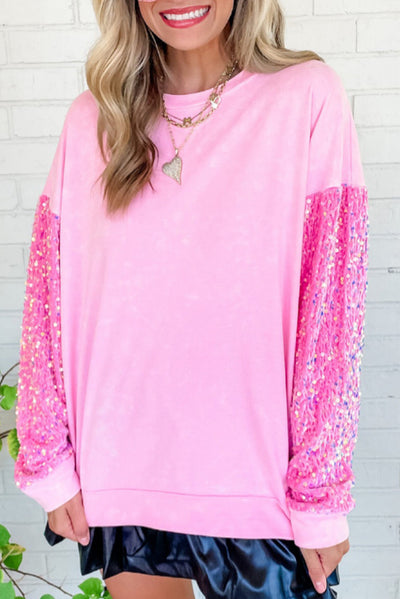 Sequined Contrast Color Long Sleeves Bottoming Shirt - Carvan Mart