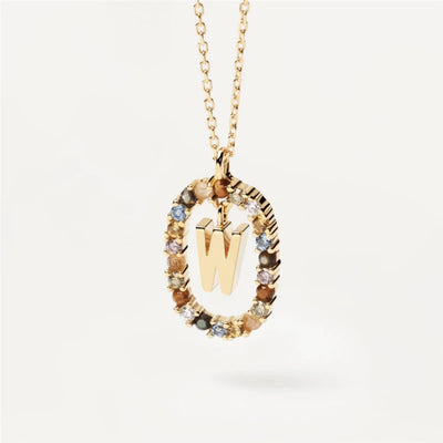Colored Rhinestone Necklace 26 Alphabet Necklace 18K Fashion Jewelry - W - Necklaces - Carvan Mart
