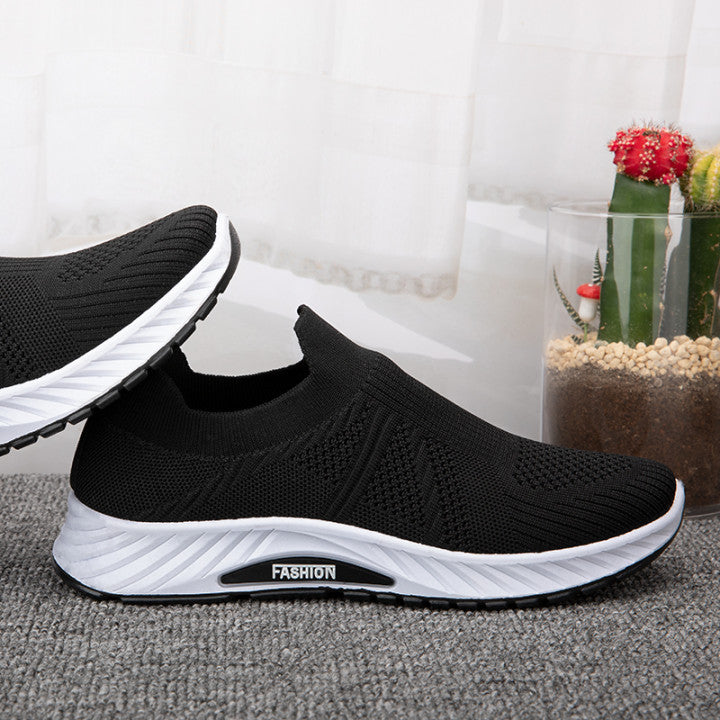 Breathable Mesh Fly Knit Sneakers for Women - Lightweight and Comfortable Soft Sole Shoes - Black - Women's Shoes - Carvan Mart