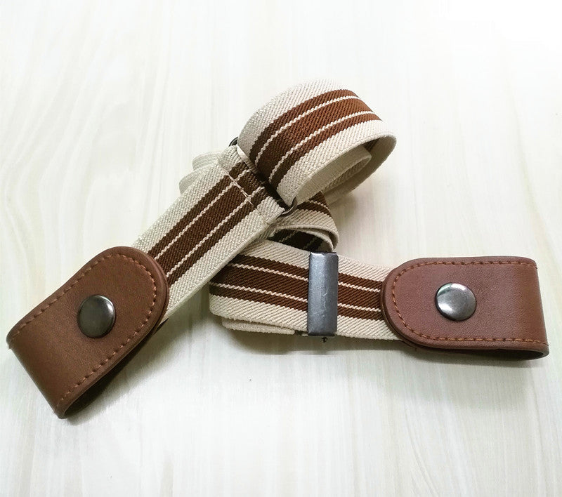 Creative Lazy Belt Fat Elastic Belt Men And Women Outdoor Sports Elastic Invisible Belt Vintage Print No Buckle Stretch Plus Belt - Brown stripes - Belts & Cummerbunds - Carvan Mart