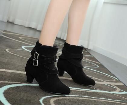 Leather Casual Women Pumps Ankle High Heel Boots - Black - High Heels - Carvan Mart