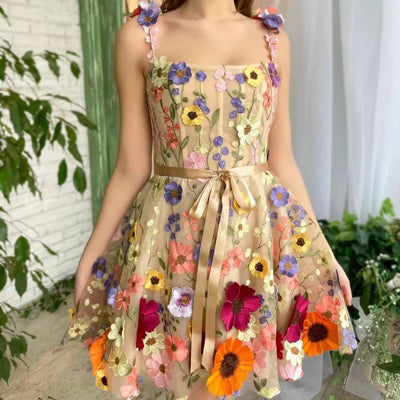 Floral Summer Dresses For Women Embroidery Dress Sweet A-line Suspender Dress - Carvan Mart