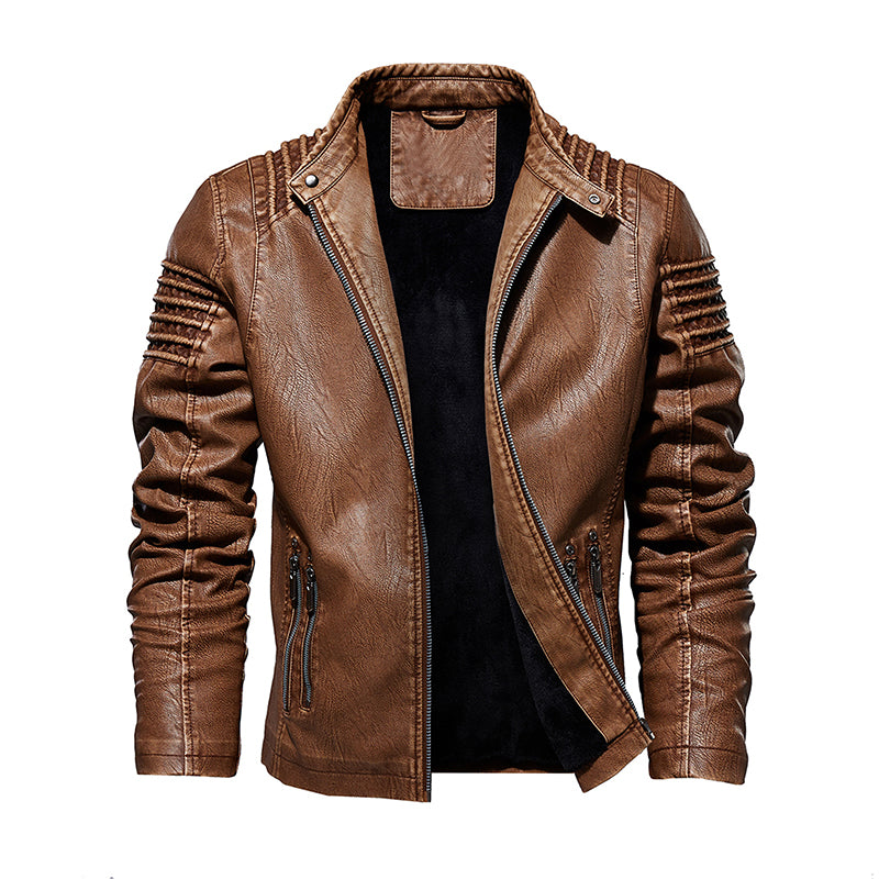 Men Leather Jacket Winter And Autumn Motorcycle PU Warm Fashion - Carvan Mart