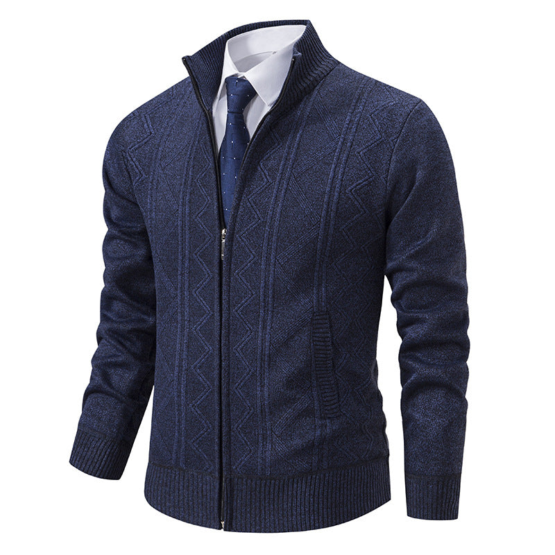 Winter Men Woolen Sweater Men's Cardigan Coat Stand Collar - Carvan Mart