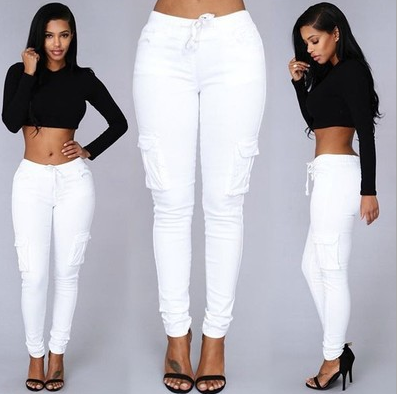 Women's Multi-bag Casual Pants - White - Leggings - Carvan Mart