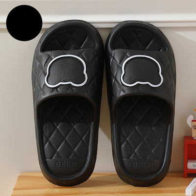 Rhombus Bear Slippers Indoor Non-slip Thick Sole Floor Bedroom Slippers - Black - Women's Slippers - Carvan Mart