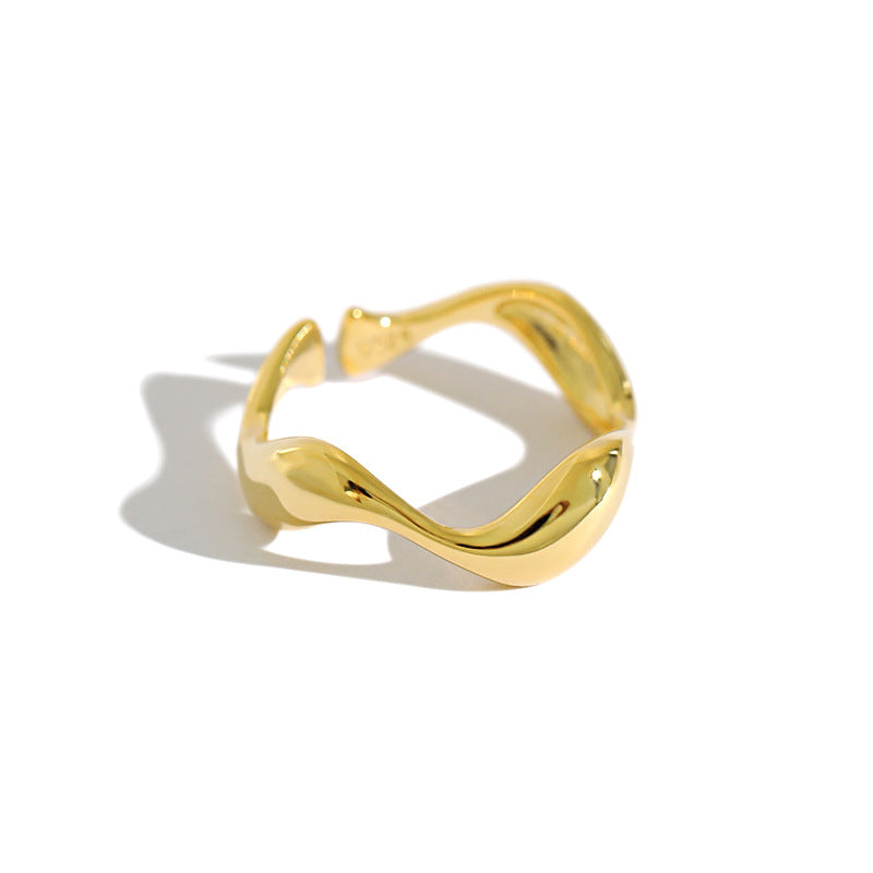 S925 Rings Ins Minimalist Irregular Wavy Glossy Ring For Women - - Women's Rings - Carvan Mart