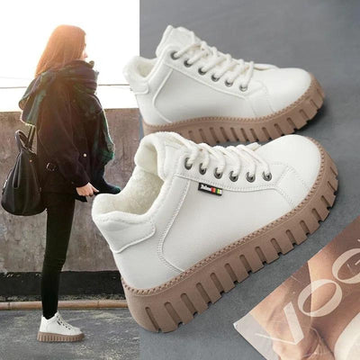 Women's Thick Soled High Top Casual Shoes - Cozy Thermal Fur Lining Non-slip Fashion Lace-Up Ankle Boots - - Women's Shoes - Carvan Mart