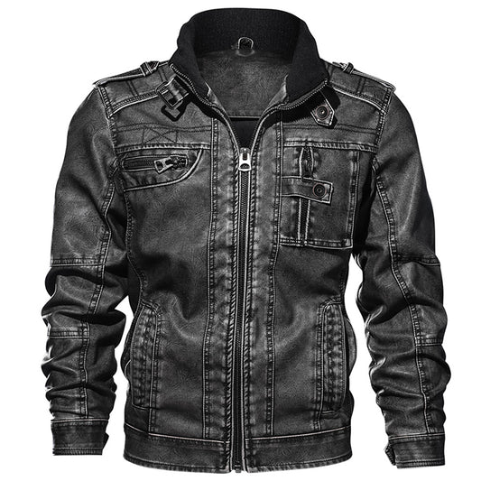Men PU Leather Jacket Casual Thick Motorcycle Winter Windproof Coat