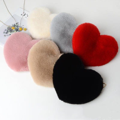 Love Bag for Women - Plush Heart-Shaped Chain-Strap Handbag with Sequins for Parties - - Shoulder Bags - Carvan Mart