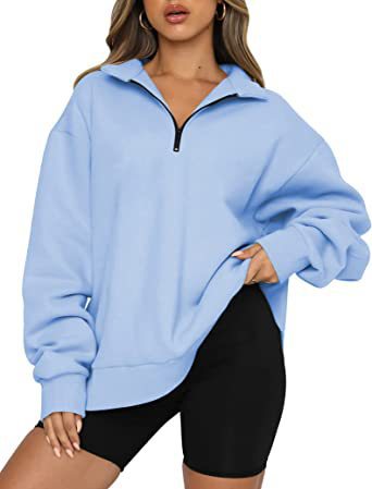 Women Sweatshirts Zip Turndown Collar Loose Casual Tops Clothes - Carvan Mart