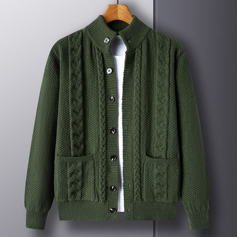 Thick Knit Cardigan Retro Jacquard Loose-fitting Sweater Jacket - Carvan Mart