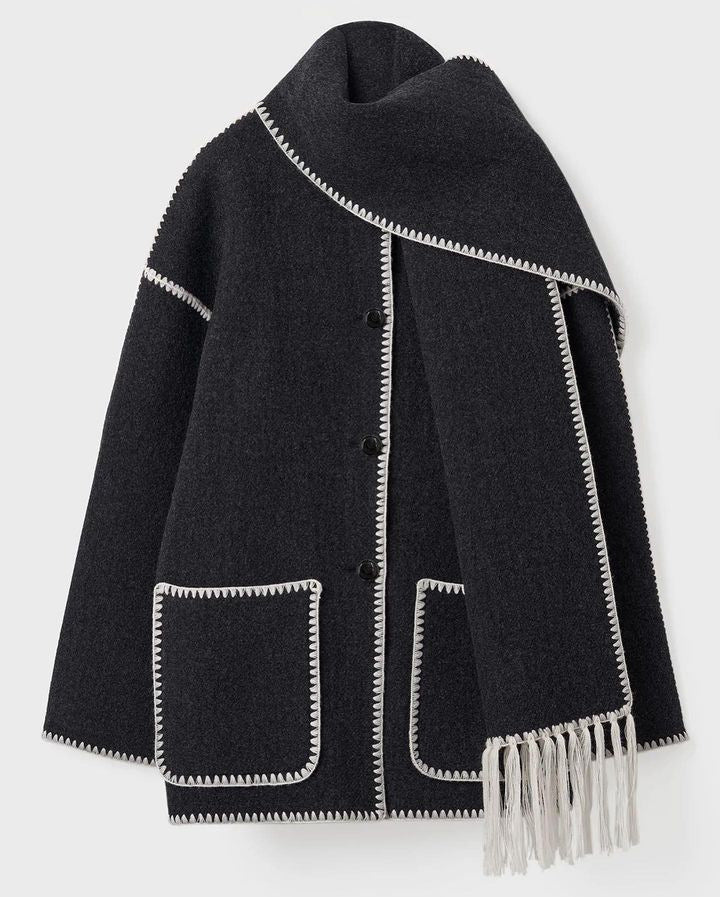 Women's Woolen Coat With Scarf Tassel Lady Office Streetwear Jacket - Carvan Mart Ltd