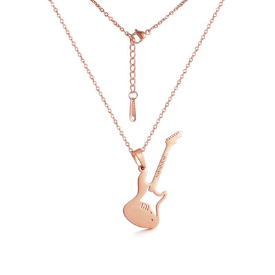 Punk Rock Stainless Steel Guitar Pendant Necklace - Rose Gold - Necklaces - Carvan Mart