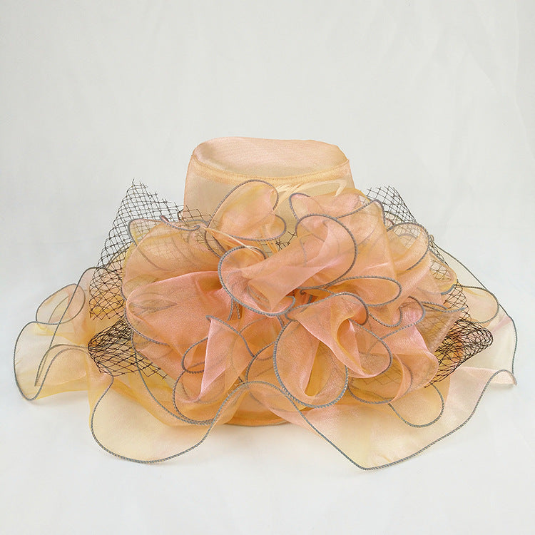 Fascinator Hat UV Protection Organza Fashion Mesh Hat - Orange pink One size - Women's Hats & Caps - Carvan Mart