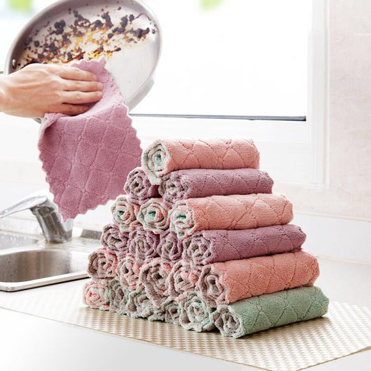Printed Two-color Double-sided Absorbent Dish Cloth Non-stick Oil Hand Towel Thickening Wipe Tablecloth Kitchen Rag - Carvan Mart Ltd